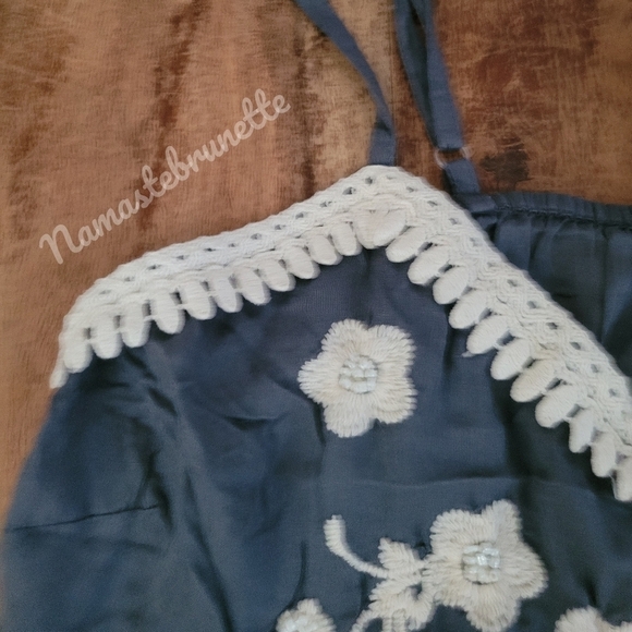 NWT Boho Blue Embroidered & Beaded Babydoll Tank Top - Picture 3 of 15